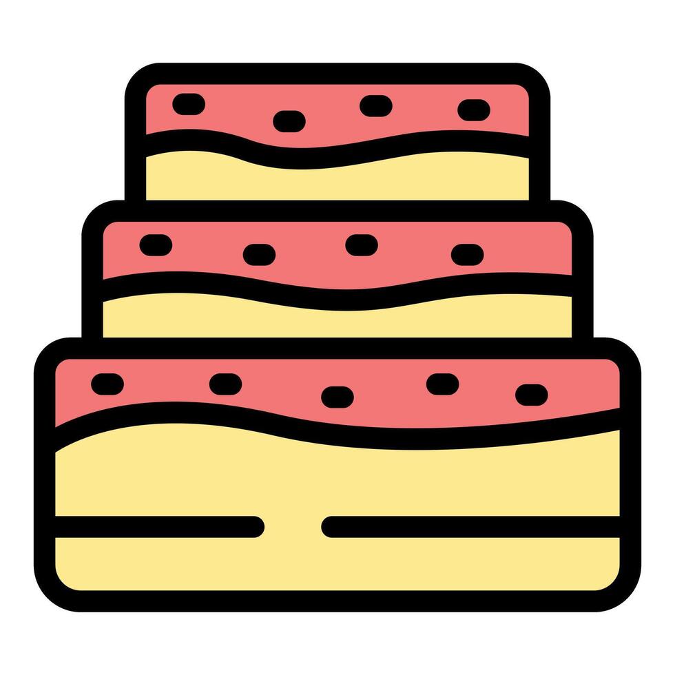Delicious three tiered cake decorated with pink icing and chocolate chips vector