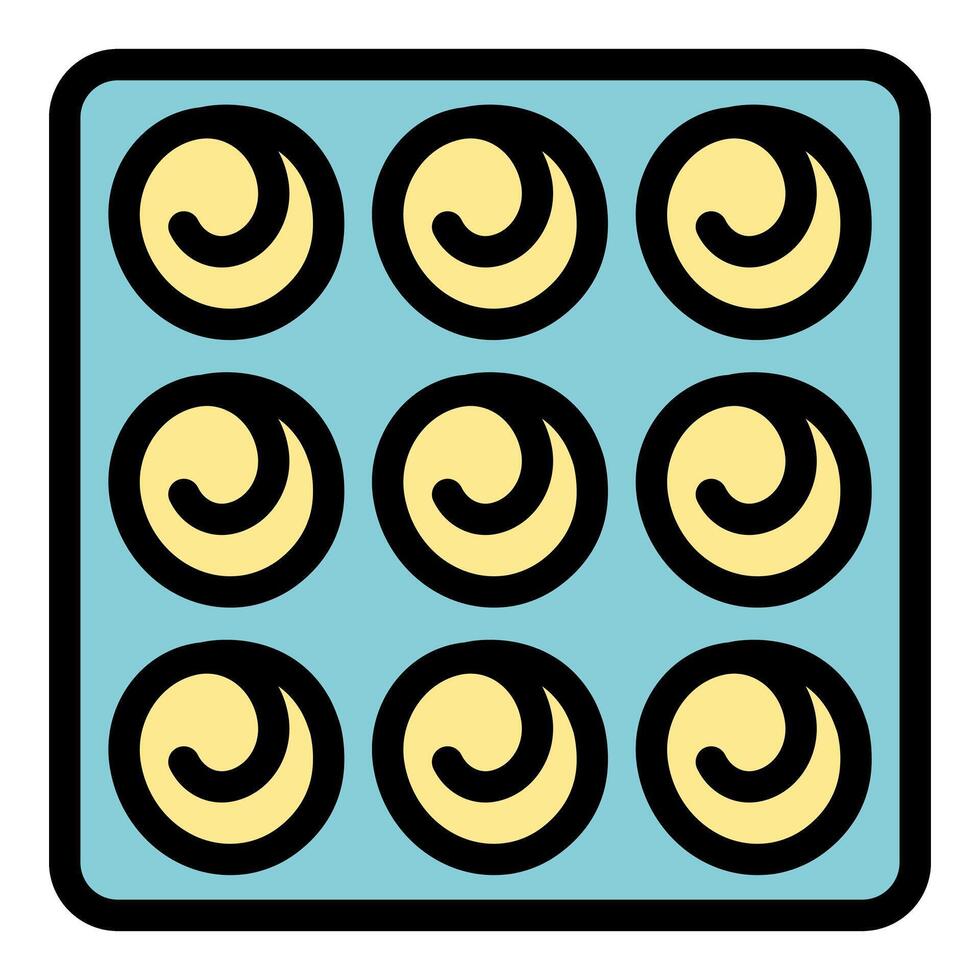 Baking tray filled with nine cookies ready for oven baking vector