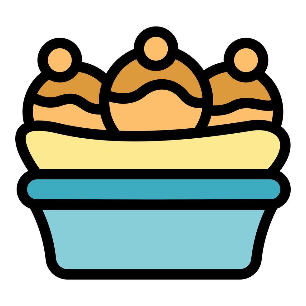 Delicious takoyaki balls with cream cheese and mayonnaise in a take away box vector