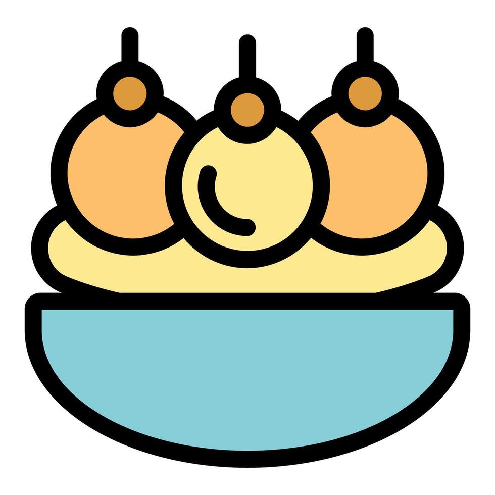 Delicious takoyaki balls resting on a bed of creamy sauce in a bowl vector