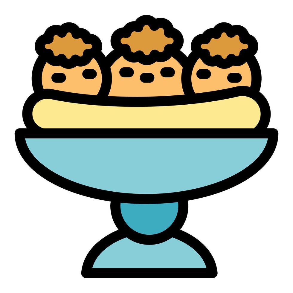 Takoyaki balls resting on banana leaf in a bowl vector