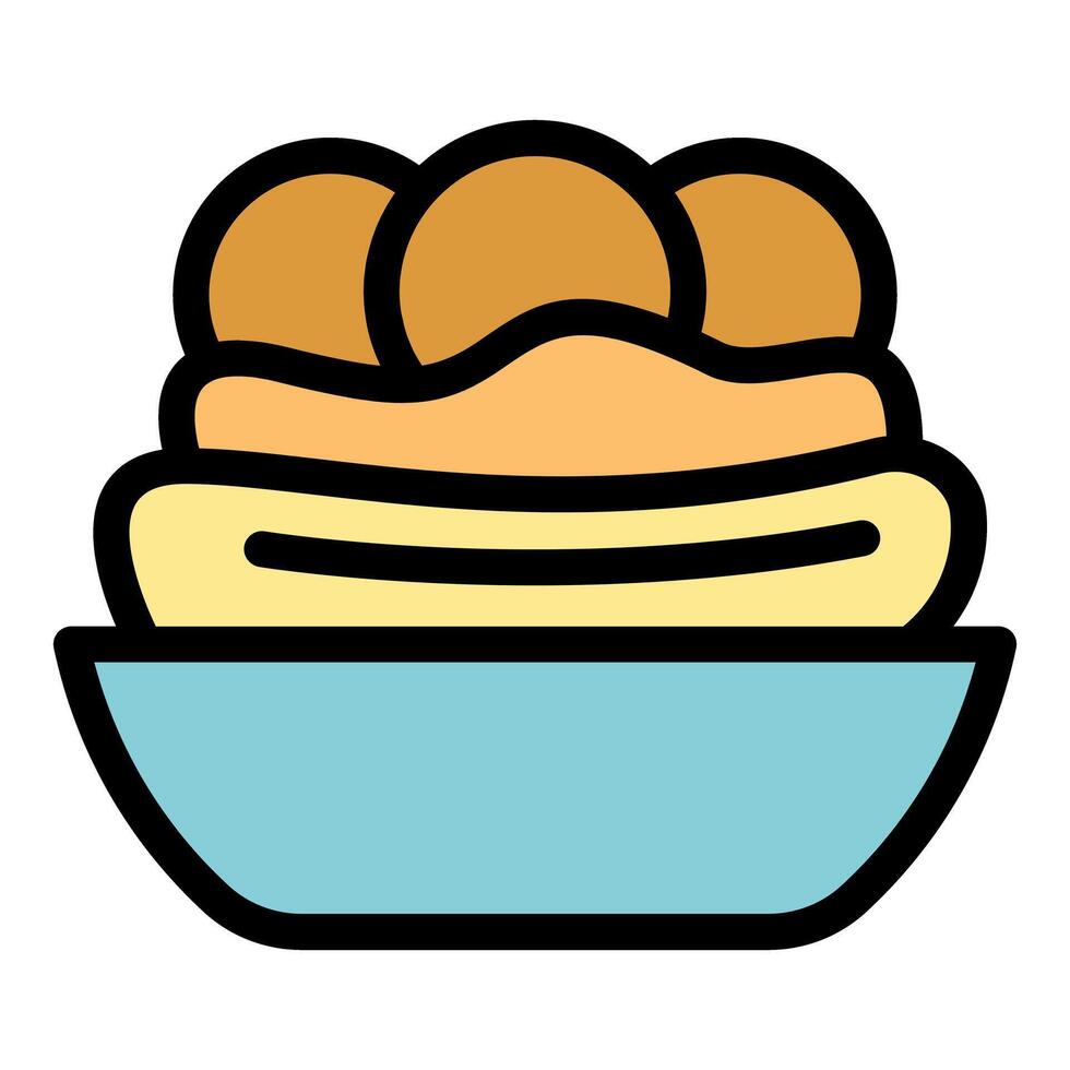 Enjoying a comforting bowl of meatballs on a bed of mashed potatoes vector