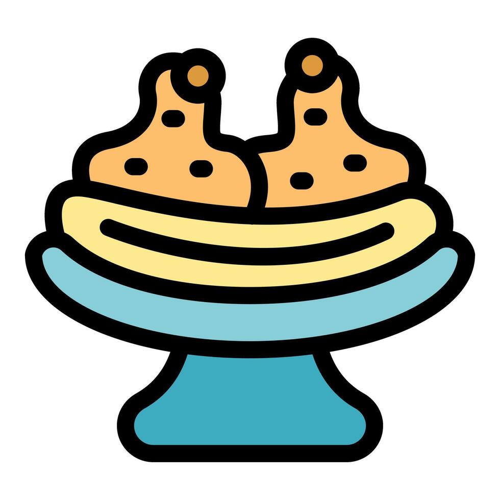 Delicious fried chicken legs resting on a bed of mashed potatoes, presented on an elegant serving plate vector