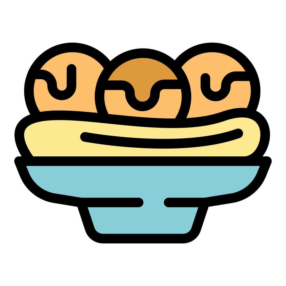 Delicious takoyaki balls resting on a bed of noodles in a bowl vector