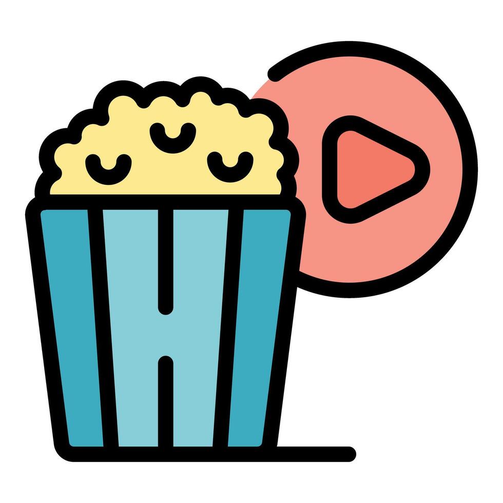 Popcorn and play button representing movie streaming service vector