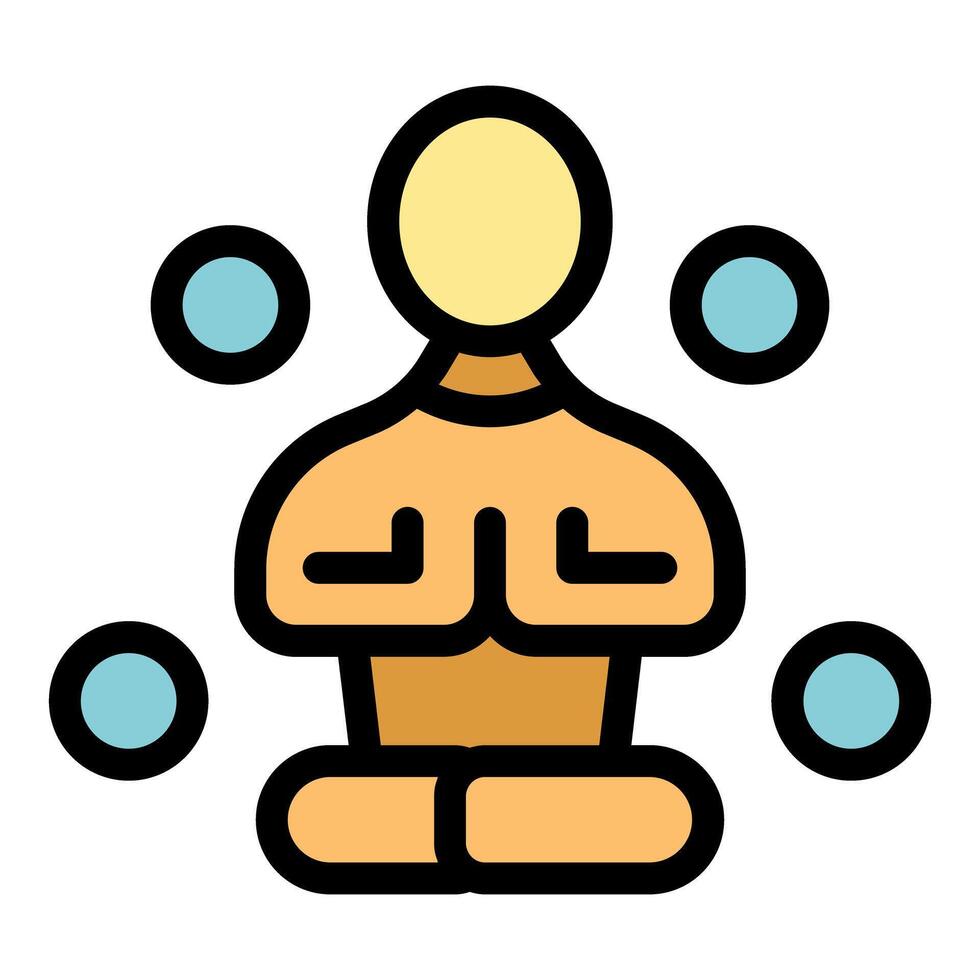 Person meditating in lotus position with floating bubbles, practicing mindfulness and achieving inner peace vector