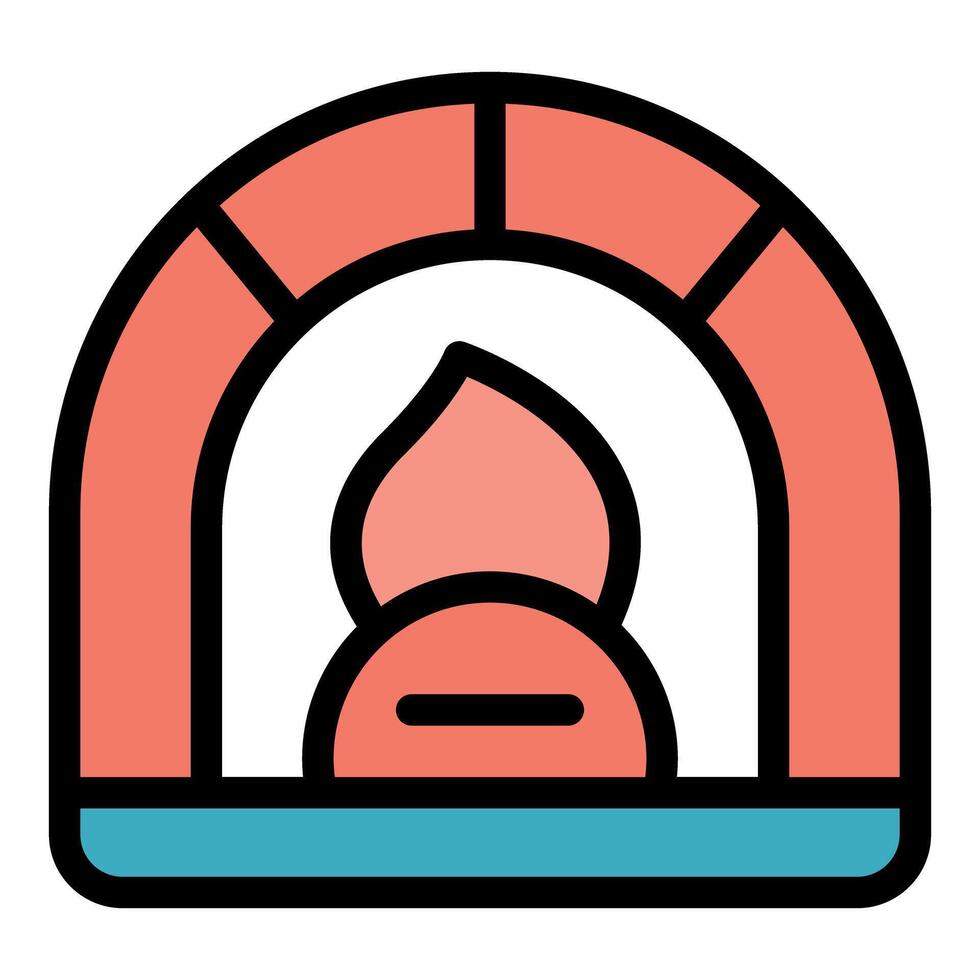 Burning fire in a traditional brick oven for baking pizza vector