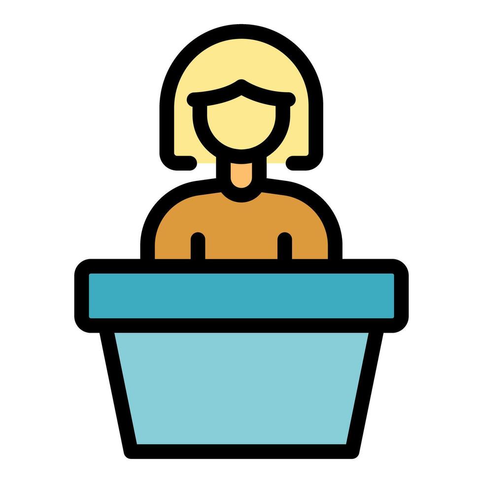 Receptionist working at office desk providing customer service vector