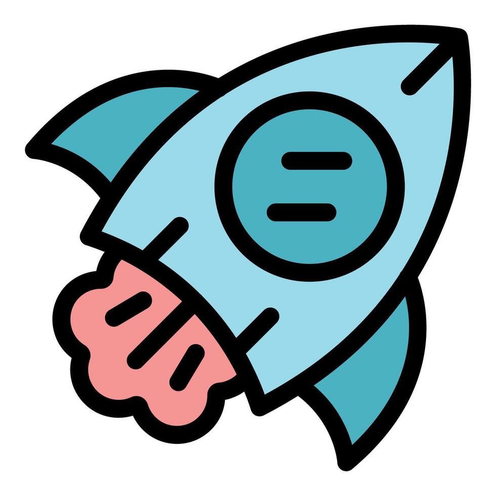 Rocket launch taking off, leaving fire behind, simple icon vector