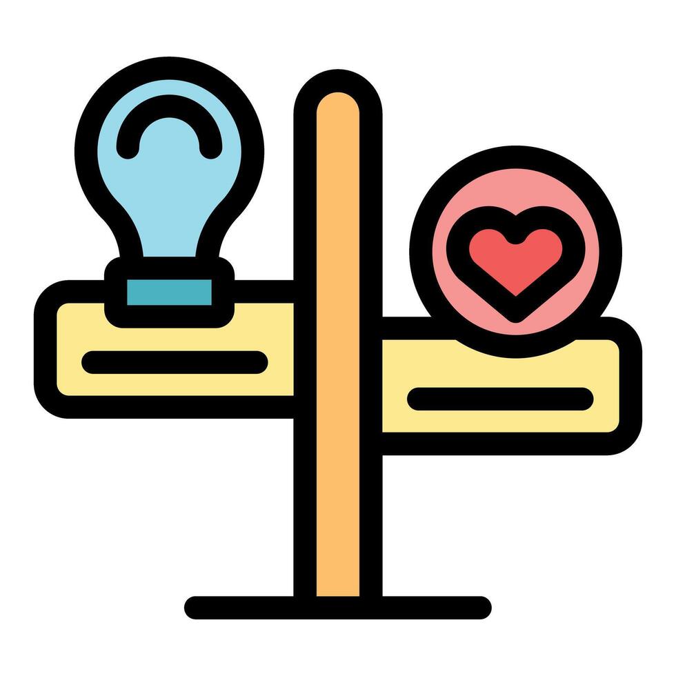 Logic versus feelings balancing on seesaw, choosing between rationality and emotion vector