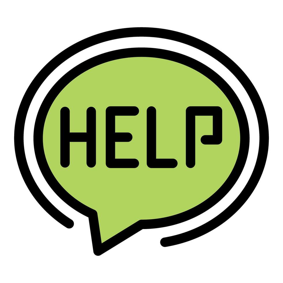 Green speech bubble showing help word requesting assistance vector