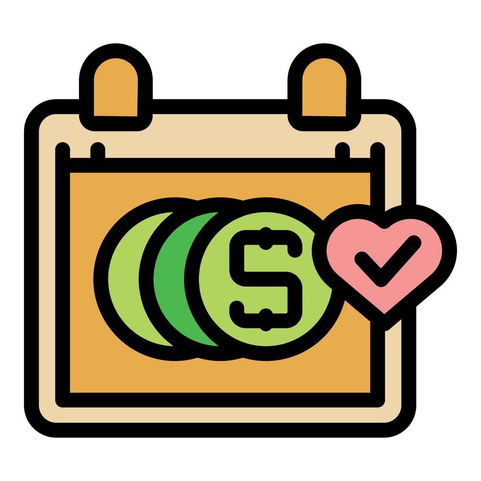Calendar showing scheduled payment with verified heart icon vector