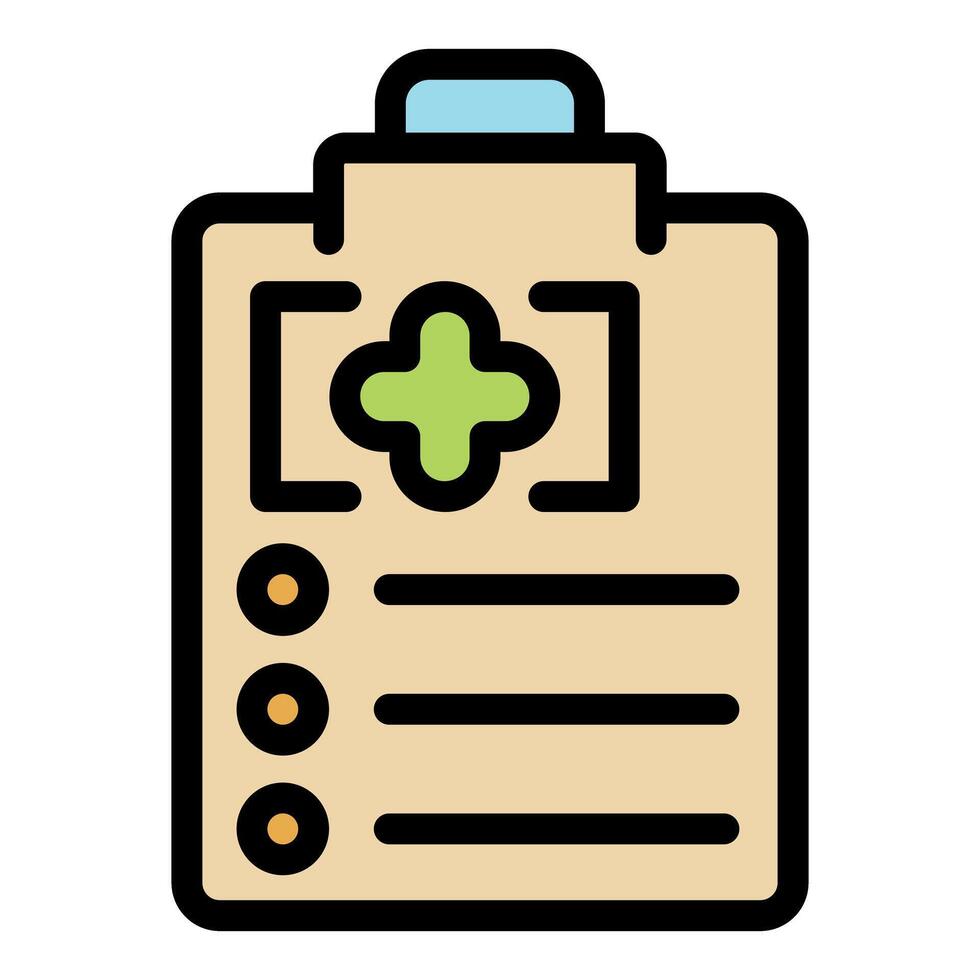Medical clipboard showing a green cross and symptom list for diagnosis vector