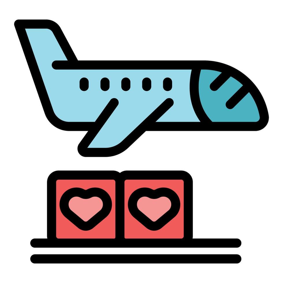 Airplane delivering two red boxes with hearts for valentine's day vector
