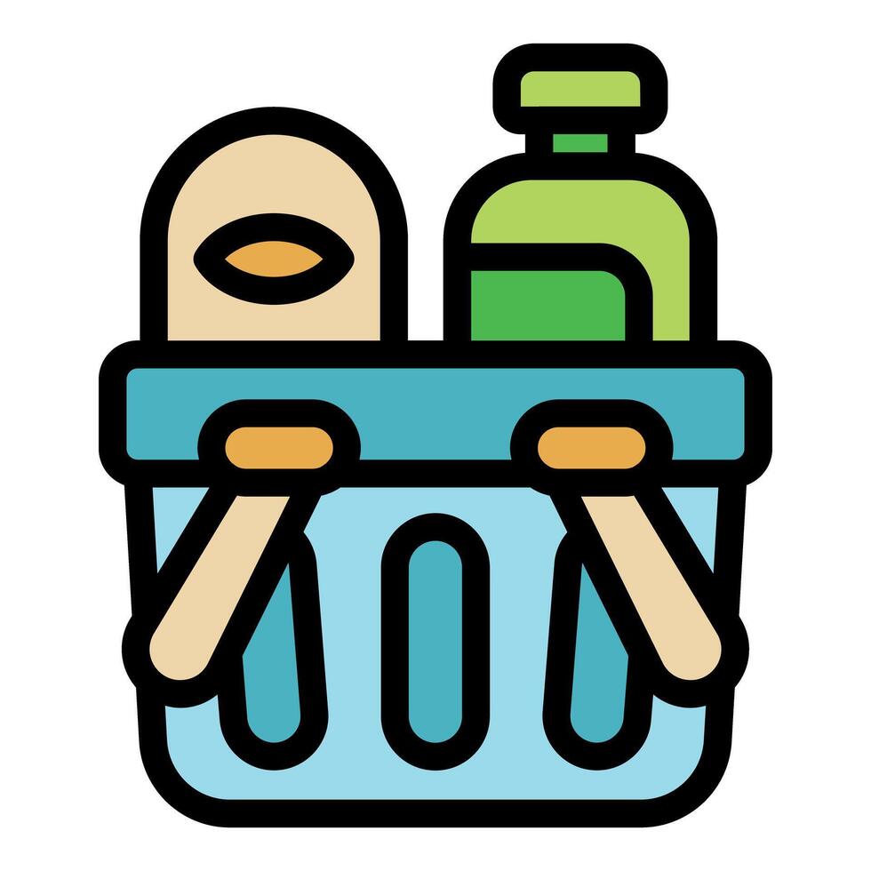 Shopping basket holding bread and shampoo bottle, ready for checkout vector