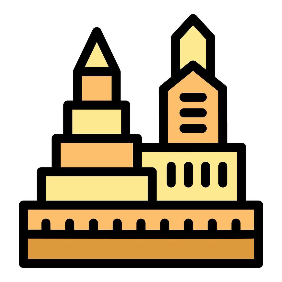 Sandcastle representing city buildings standing on sandy beach vector