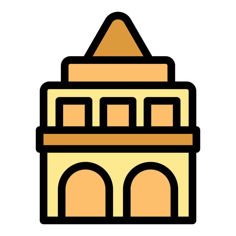 Historical building with arched entrance and pointed roof representing ancient architecture vector