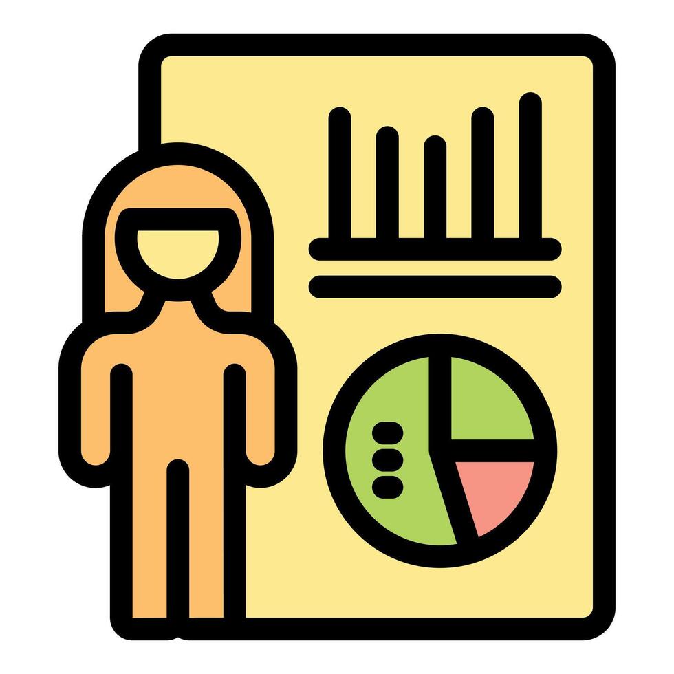 Businesswoman presenting statistical charts and pie graph on poster vector
