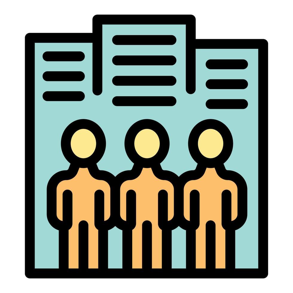 Coworkers standing together in front of office building vector