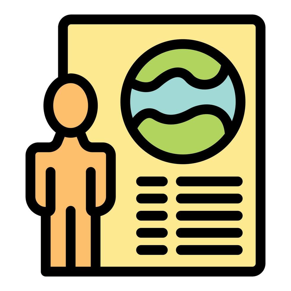 Geography teacher presenting earth globe on poster with text description vector