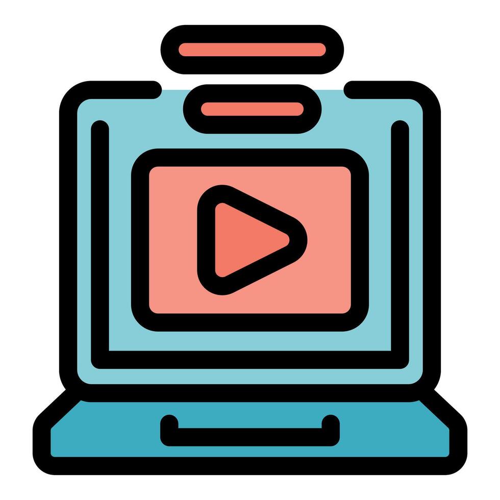 Laptop streaming content with play button and data transferring vector