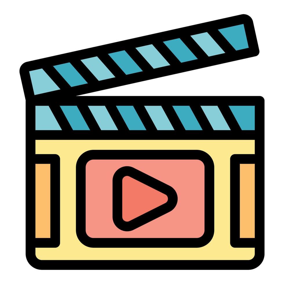 Clapperboard and play button showing film production and content vector