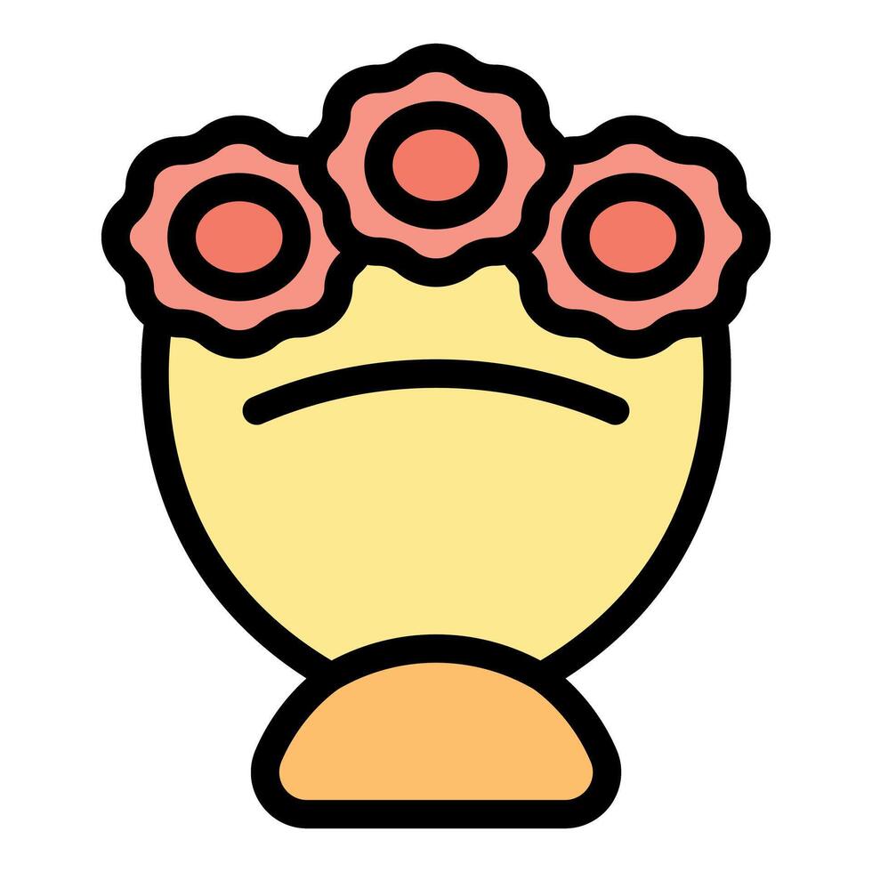 Sad face icon vase with flowers, expressing negative emotions vector