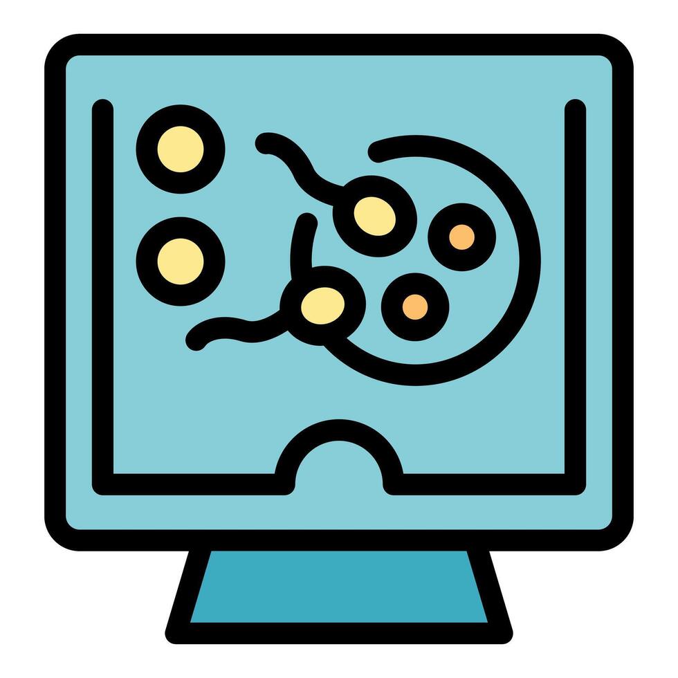 Monitor displaying moving microorganisms, exploring microscopic world vector