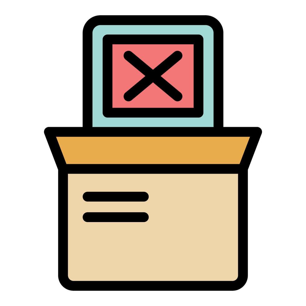 Rejected parcel with a red cross symbol emerging from open box vector