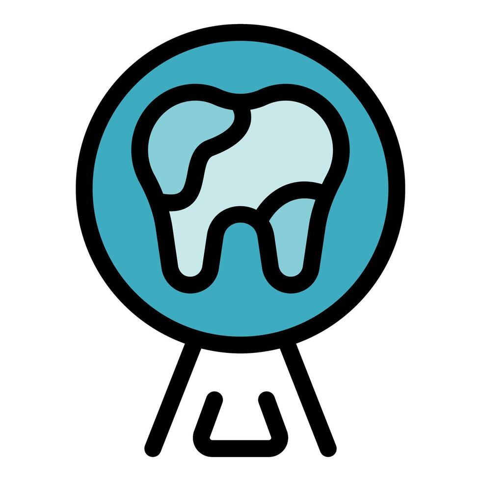 Damaged tooth showing spots of decay under magnifying glass vector