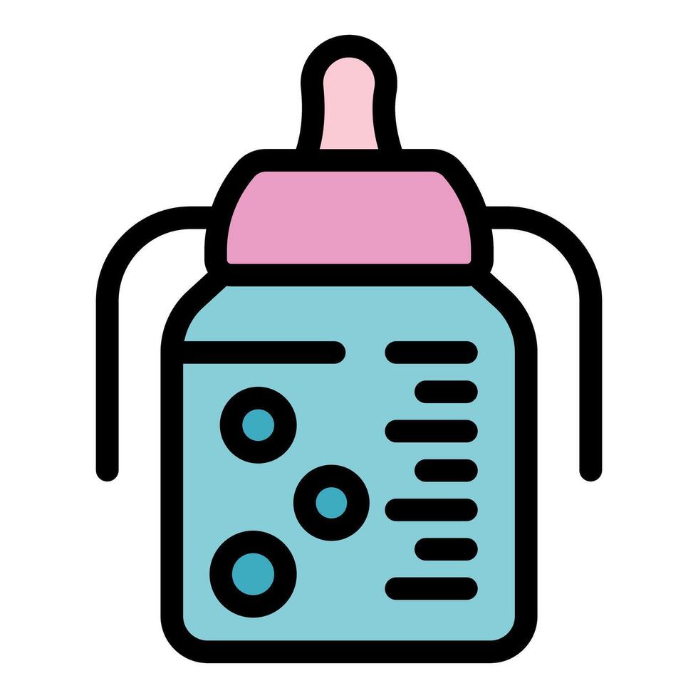 Baby bottle with handles and measurement marks, providing nourishment for infants vector
