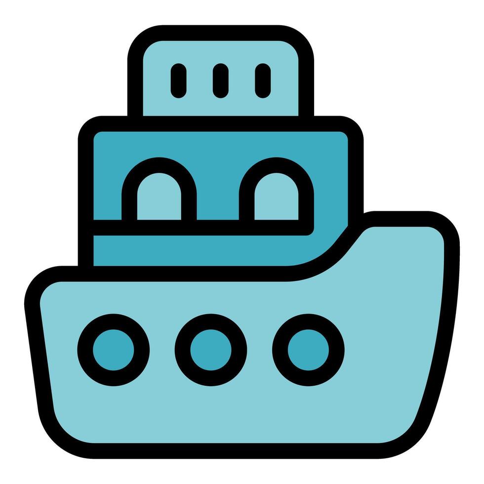 Big cargo ship sailing on water with windows and portholes vector
