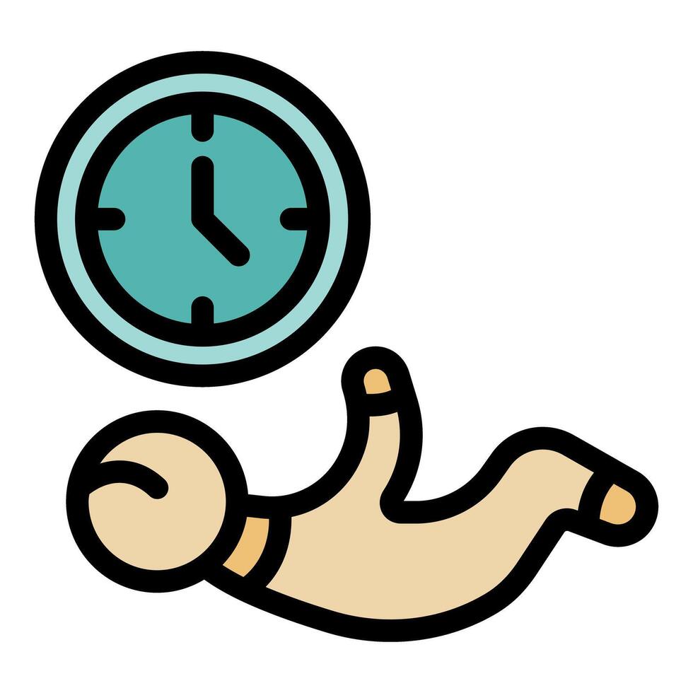 Baby floating in zero gravity near clock, time flies metaphor vector