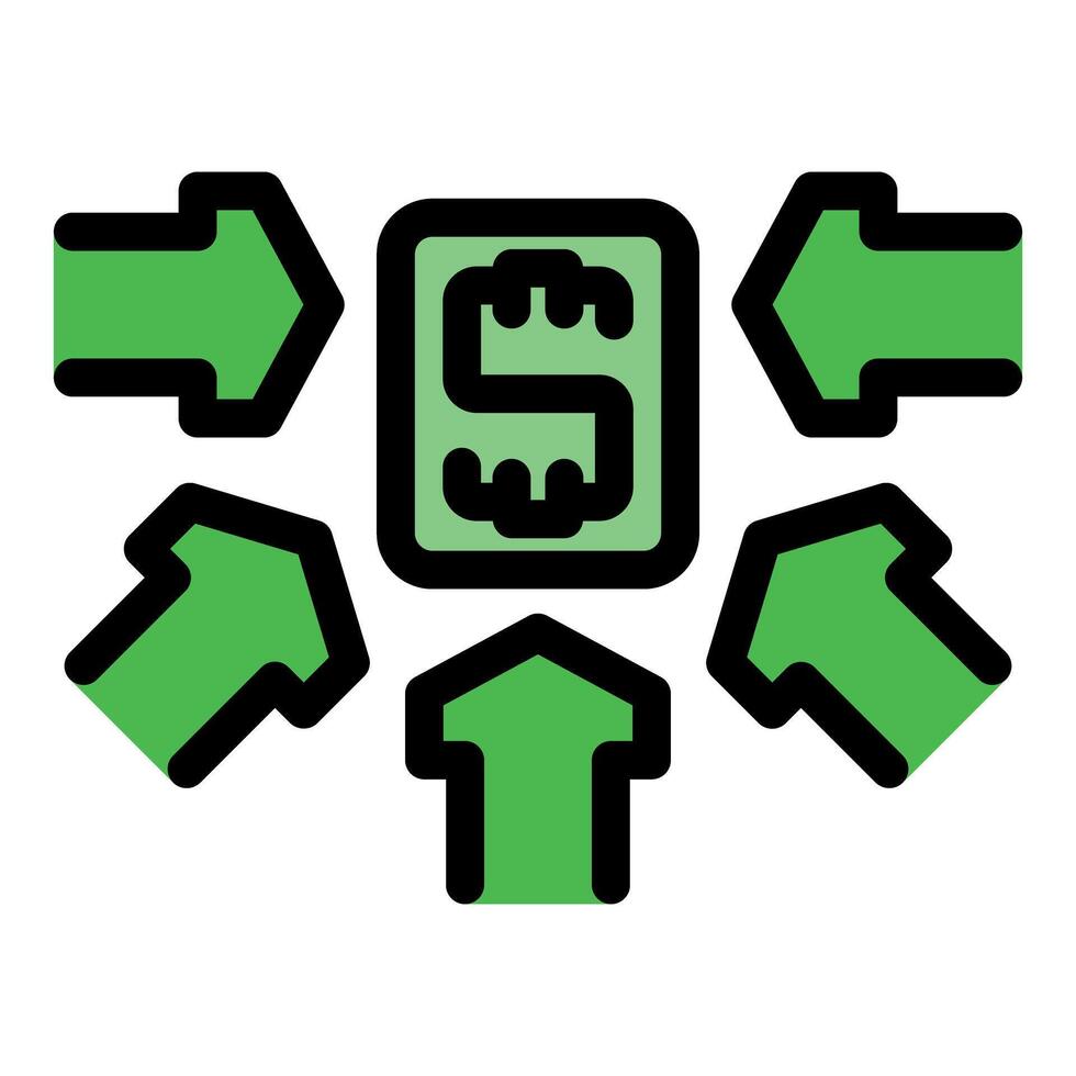 Green arrows pointing to dollar sign representing investment and funding vector