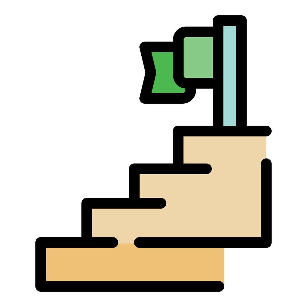 Reaching the top, flag waving on stairs symbolizing success vector