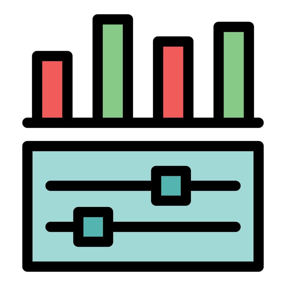 Customizable dashboard displaying analytics with interactive controls and colorful bar graph vector