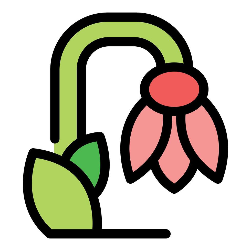 Wilting pink flower with green stem and leaves, sadness and decay symbol vector