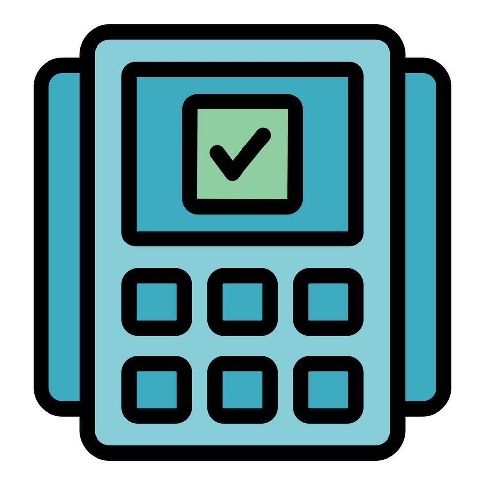 Payment terminal showing successful transaction with green checkmark vector