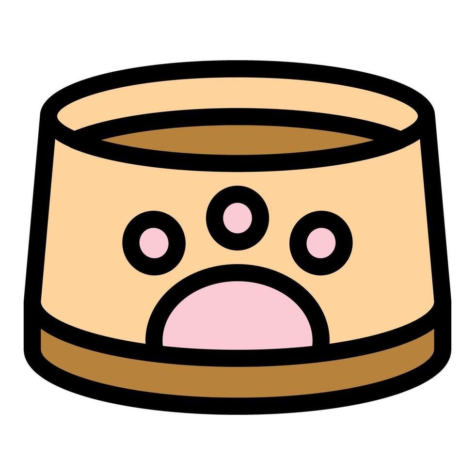 Dog bowl filled with food decorated with paw print icon vector