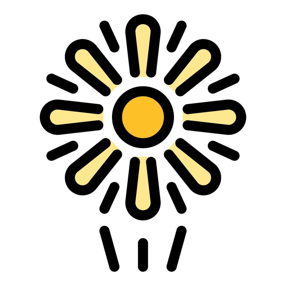 Bright yellow sun shining with light rays beams floral daisy shape vector