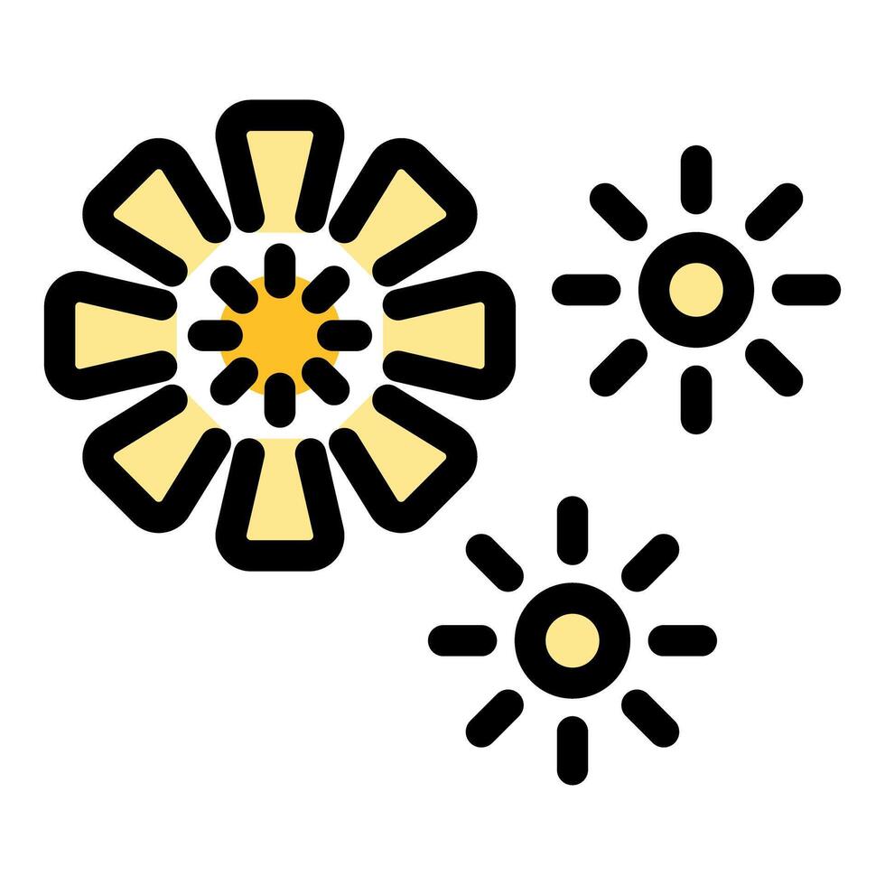 Bright yellow flower and suns shining icon representing summer season vector