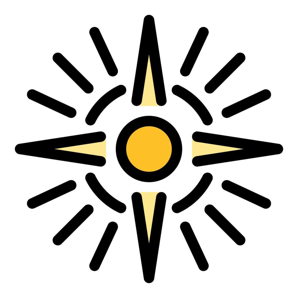 Bright yellow sun shining with pointed rays icon vector