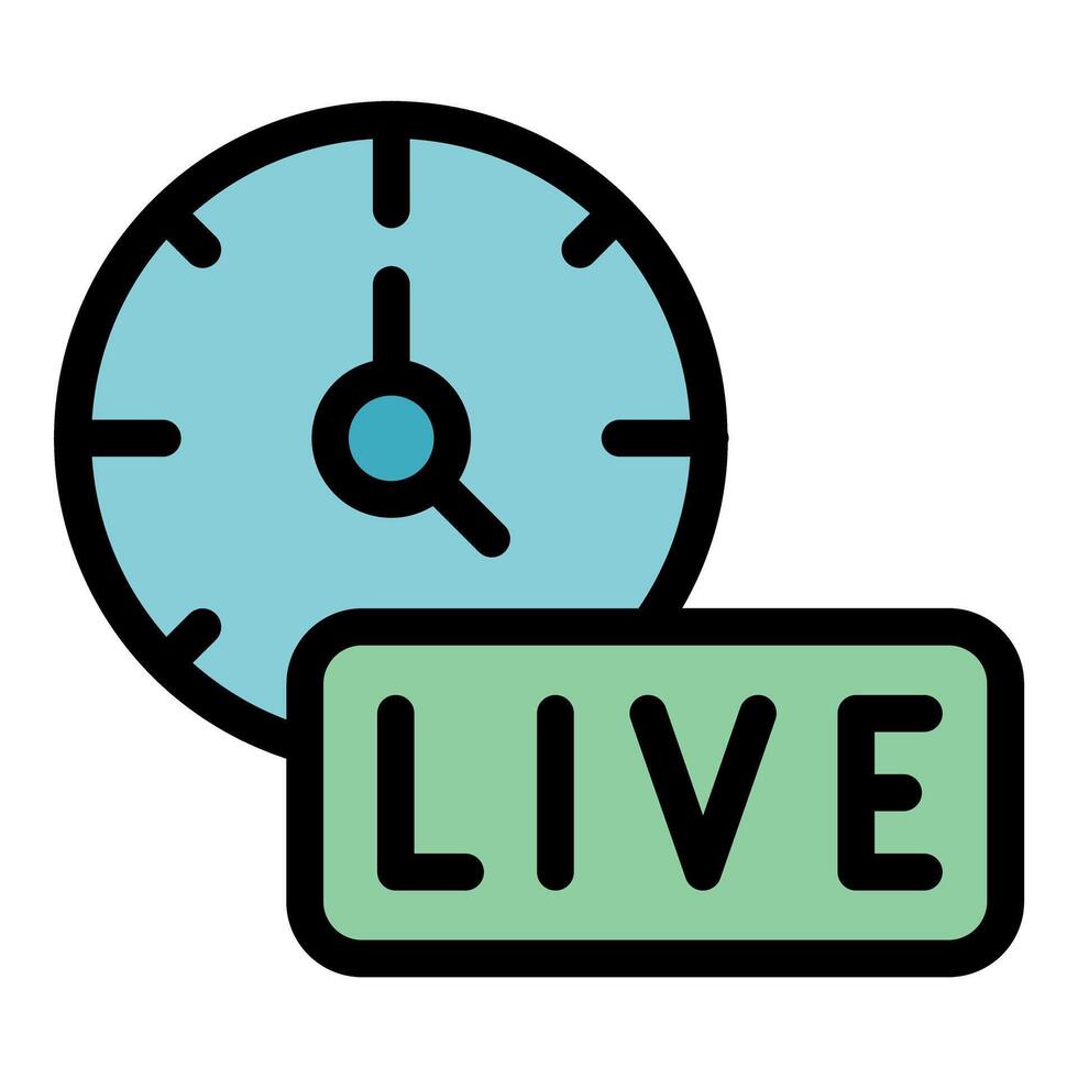 Clock showing current time with live button indicating streaming vector