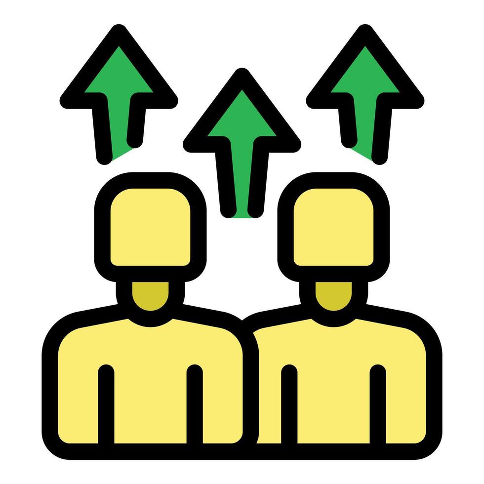 Coworkers achieving business growth together with upward arrows vector