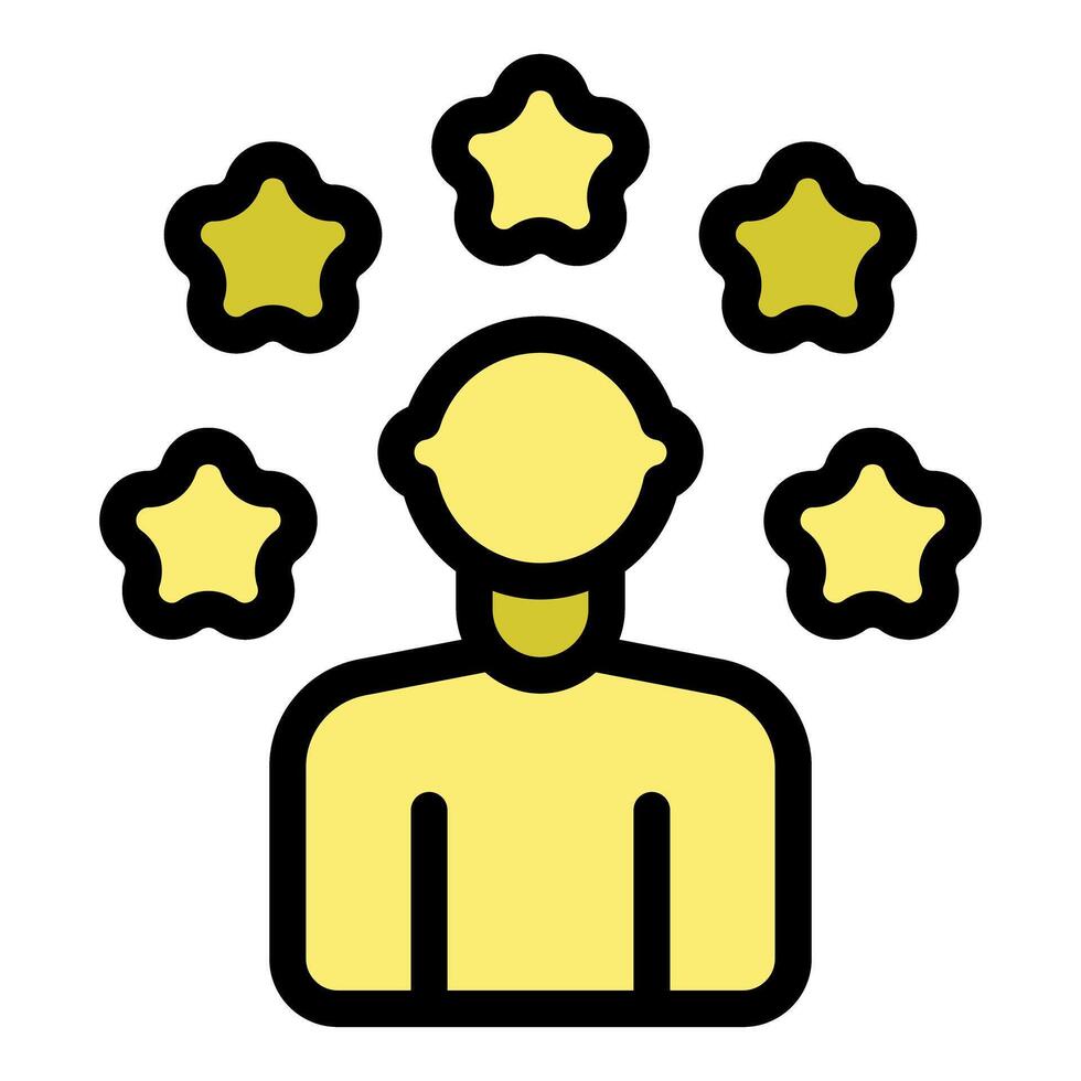 Person surrounded by five stars representing customer review or top rating vector