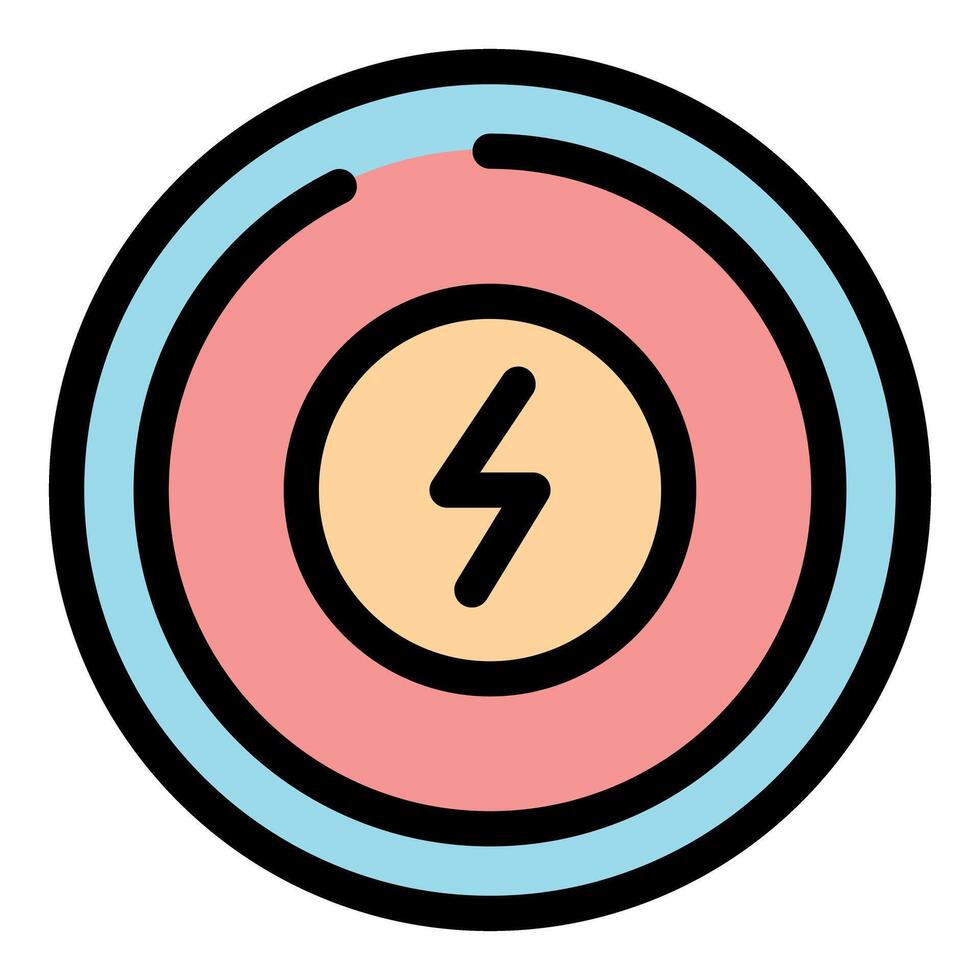 Round wireless charging device showing charging status with lightning symbol vector