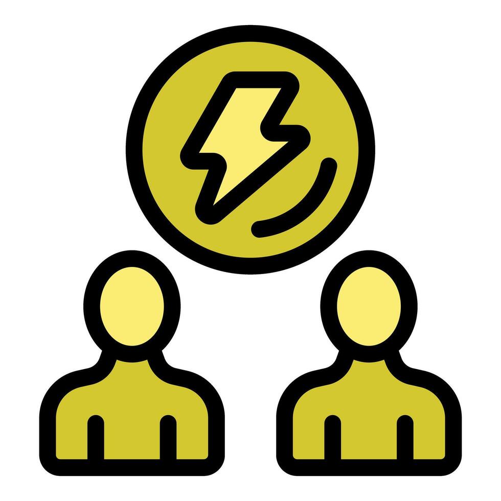 Coworkers brainstorming for innovative idea represented by lightning bolt symbol vector