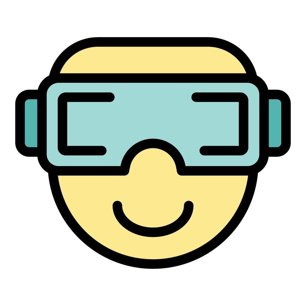Smiling gamer wearing virtual reality headset experiencing metaverse vector