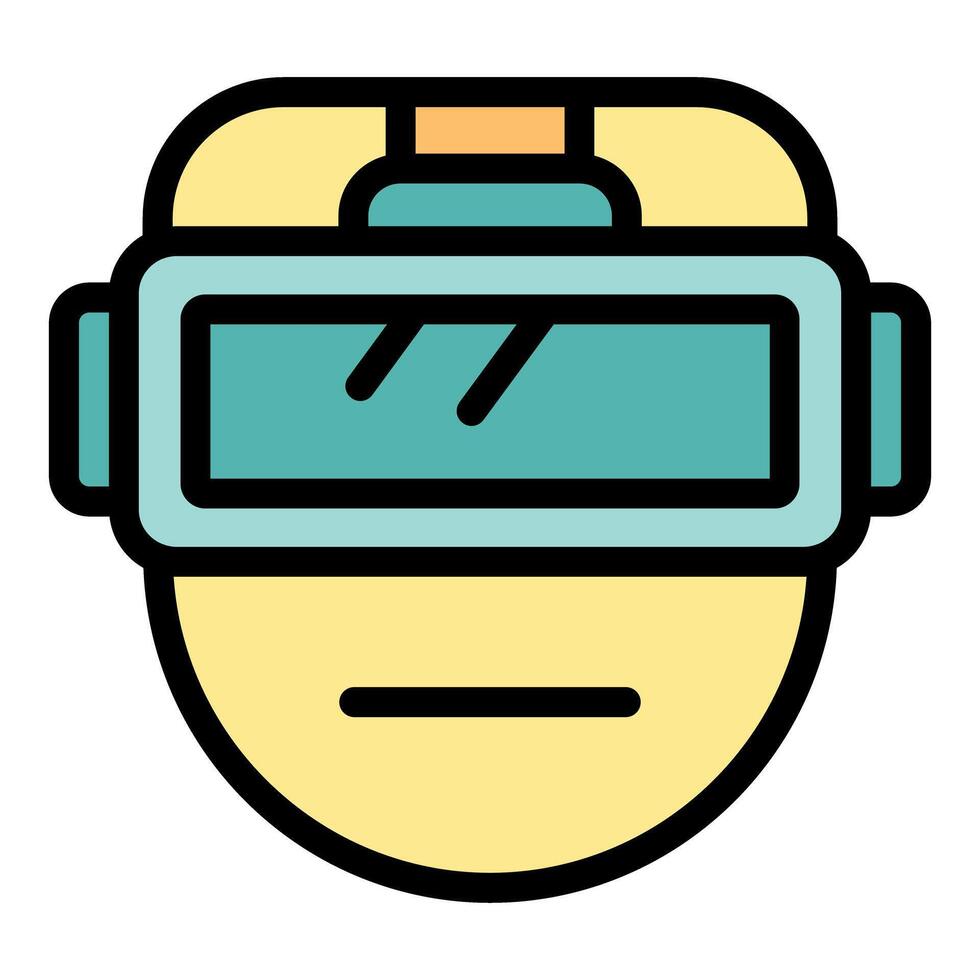 Person wearing virtual reality headset experiencing metaverse simulation vector