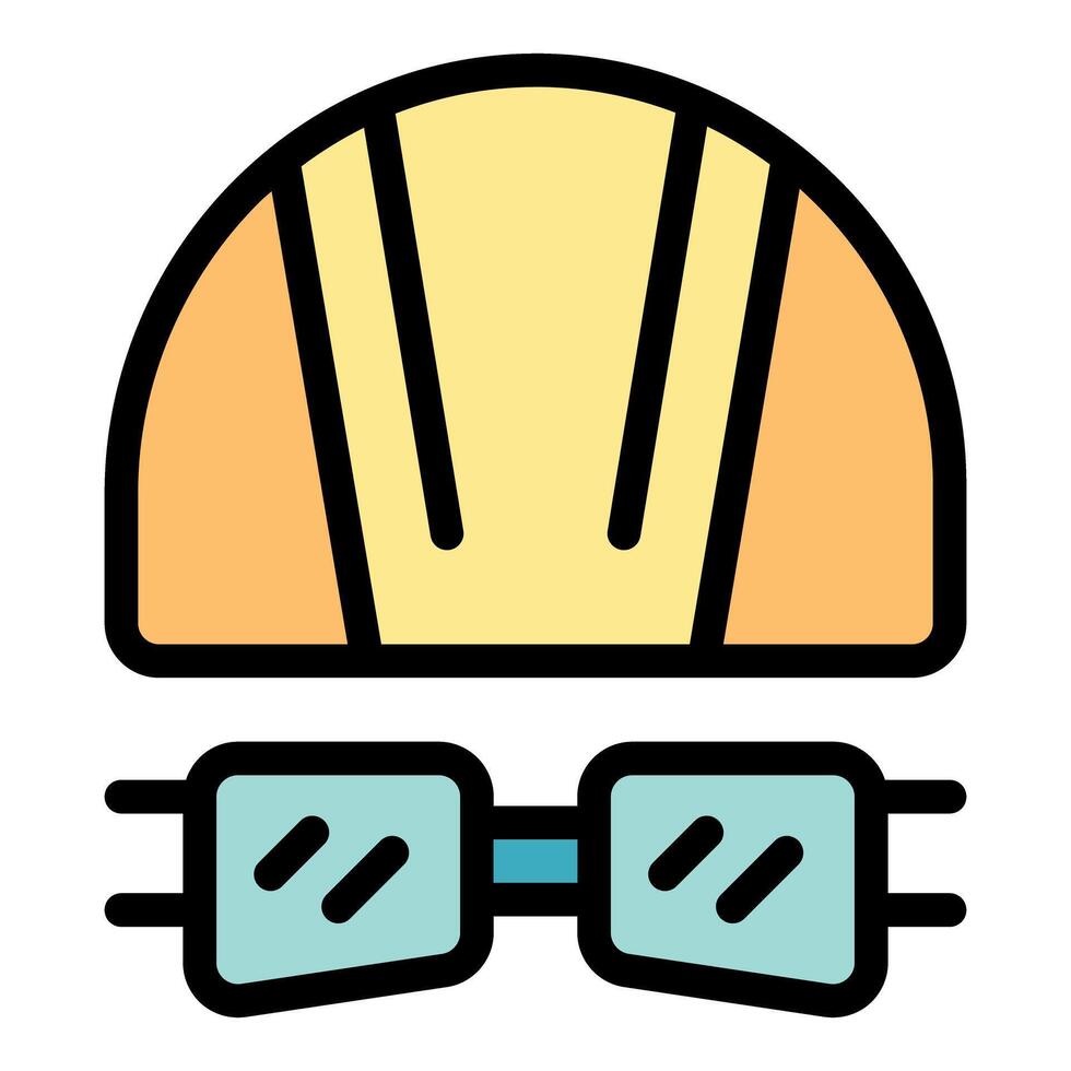 Builder protection helmet and glasses ensuring safety on construction site vector
